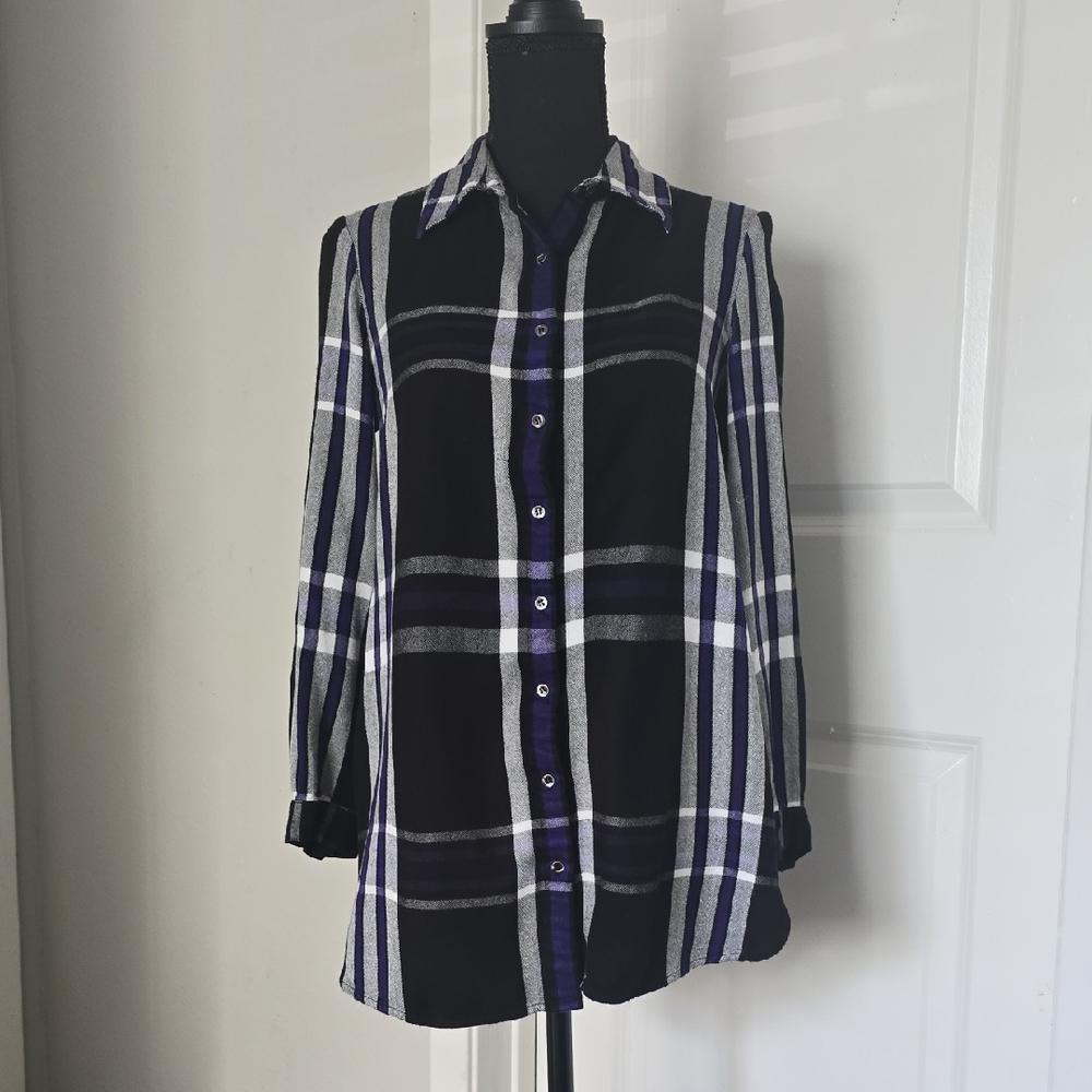Daniel Cremieux Black and Purple Plaid Women's Top
